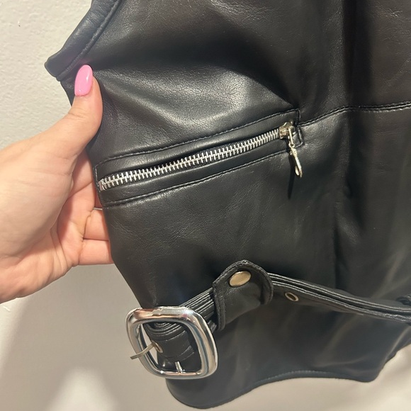 NEXT ISSUE size Large faux black leather biker jacket side zip, silver hardware - Picture 4 of 10